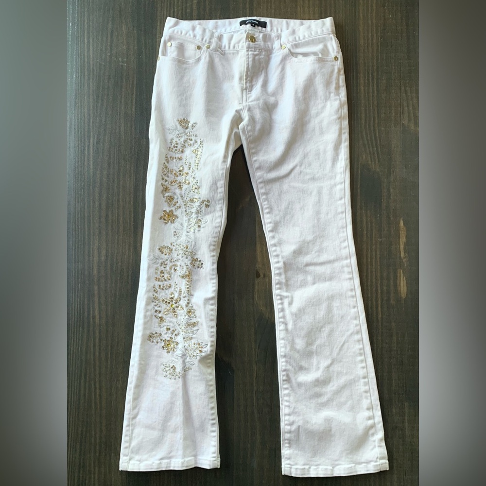 Daisy Fuentes Rhinestone White Flare Jeans
